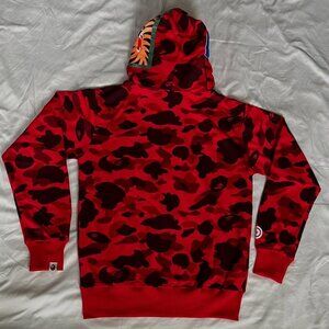 bape hoodieA Bathing Ape Bape Red Camo Shark Full Zip Hoodie Size M